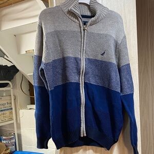 Nautica Boy’s  Zip-Up Sweater in Blue and Gray